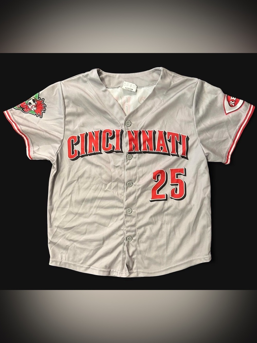 A.P.C. Kids Cincinnati Grey Baseball Jersey with Red Trim